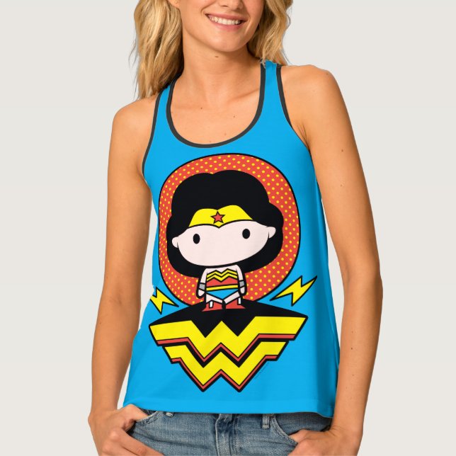 Chibi Wonder Woman With Polka Dots and Logo Tank Top (Front)