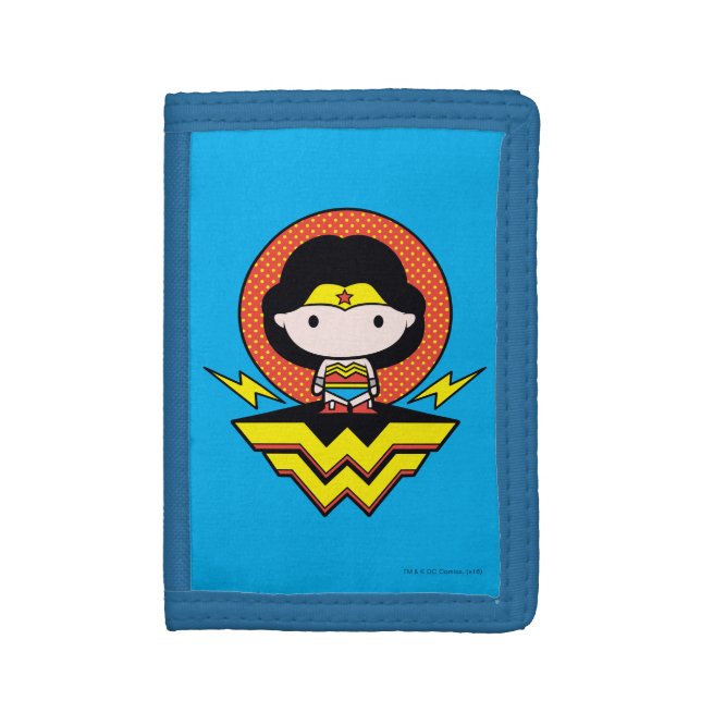 Chibi Wonder Woman With Polka Dots and Logo Trifold Wallet (Front Vertical)