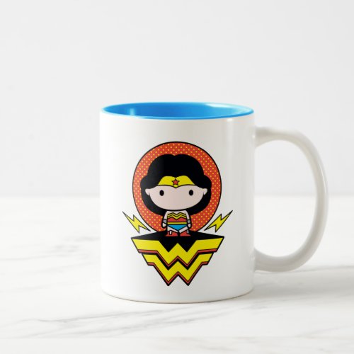 Chibi Wonder Woman With Polka Dots and Logo Two_Tone Coffee Mug