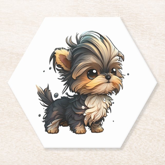 Chibi Yorkshire Terrier Paper Coaster (Front)