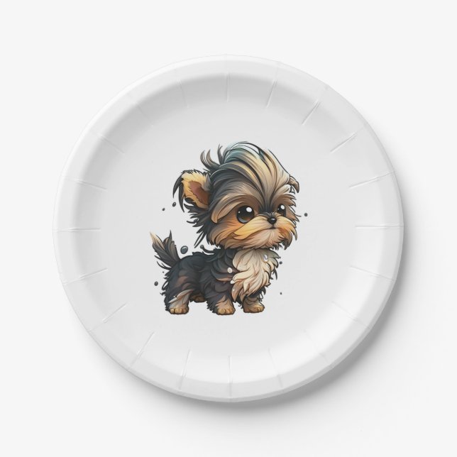 Chibi Yorkshire Terrier Paper Plates (Front)