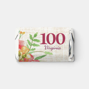 Chic 100th Birthday Bold Floral Linen Chocolates Hershey's Miniatures