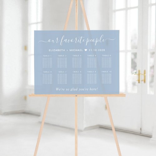 Chic 10 Table Dusty Blue Wedding Seating Acrylic Sign