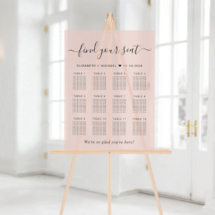 Chic 12 Table Blush Pink Wedding Seating Frosted Acrylic Sign