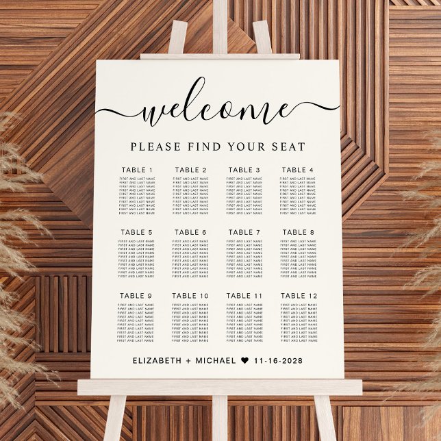 Chic 12 Table Cream Wedding Seating Chart Foam Board (Creator Uploaded)