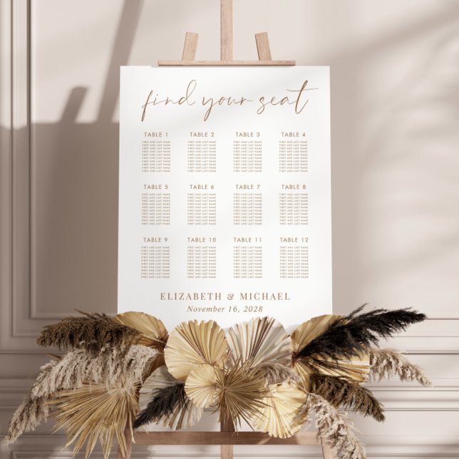 Chic 12 Table Gold Script Wedding Seating Chart Foam Board (Creator Uploaded)