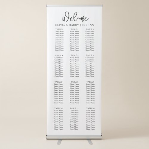 Chic 12 Table Wedding Seat Chart Banner