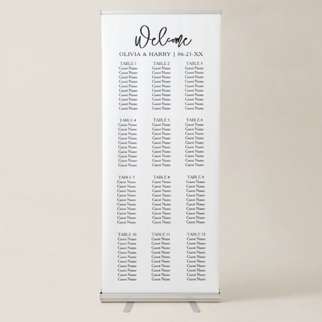 Chic 12 Table Wedding Seat Chart Banner (Front)