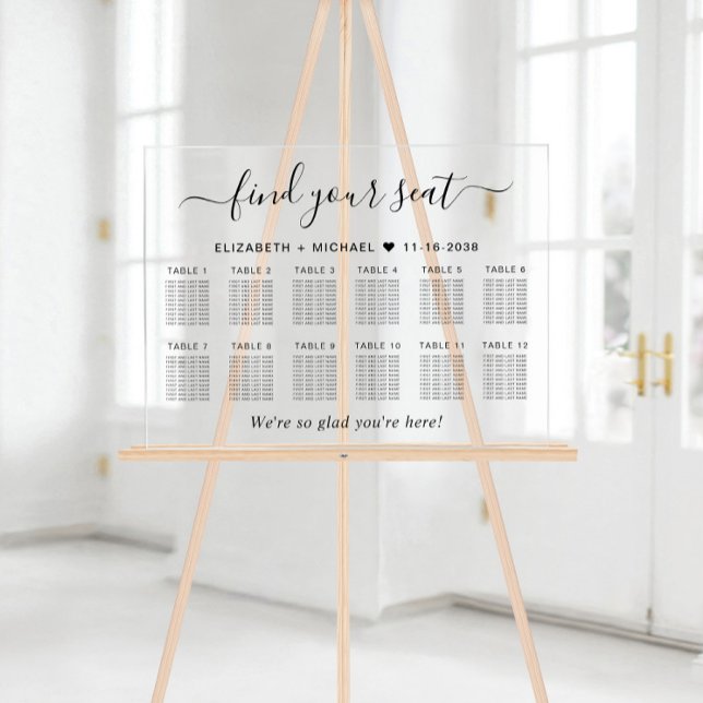 Chic 12 Table Wedding Seating Acrylic Sign (Creator Uploaded)