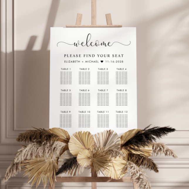 Chic 12 Table Wedding Seating Chart Foam Board (Creator Uploaded)