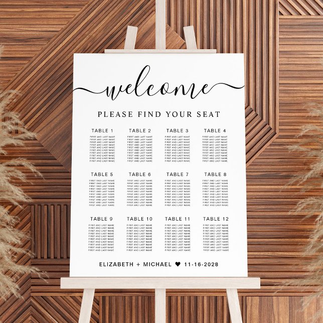 Chic 12 Table Wedding Seating Chart Foam Board (Creator Uploaded)