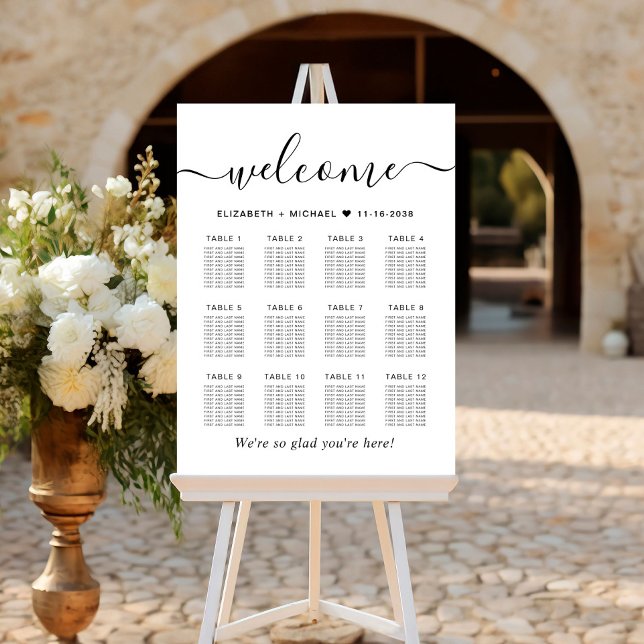 Chic 12 Table Wedding Seating Chart Foam Board (Creator Uploaded)
