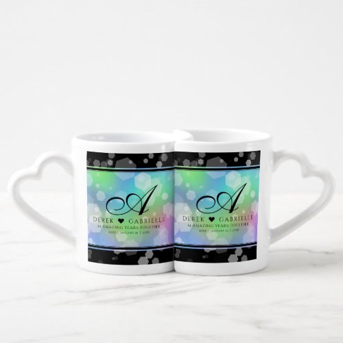 Chic 14th 24th 34th 43rd Opal Wedding Anniversary Coffee Mug Set