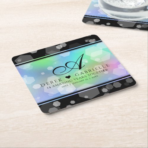 Chic 14th 24th 34th 43rd Opal Wedding Anniversary Square Paper Coaster