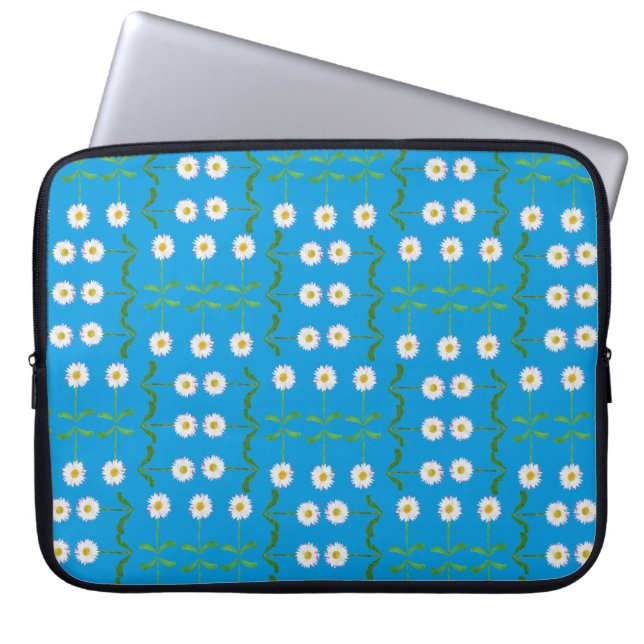 Chic 15-inch Laptop Sleeve: White Daisies on Teal Laptop Sleeve (Front)