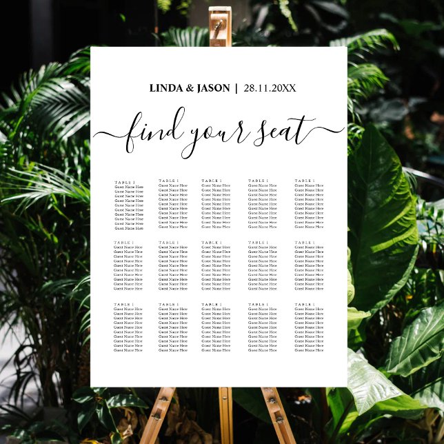 Chic 15 Table Wedding Reception Seating Chart Foam Board (Chic 15 table seating chart guides guests smoothly with elegant reception organization.)