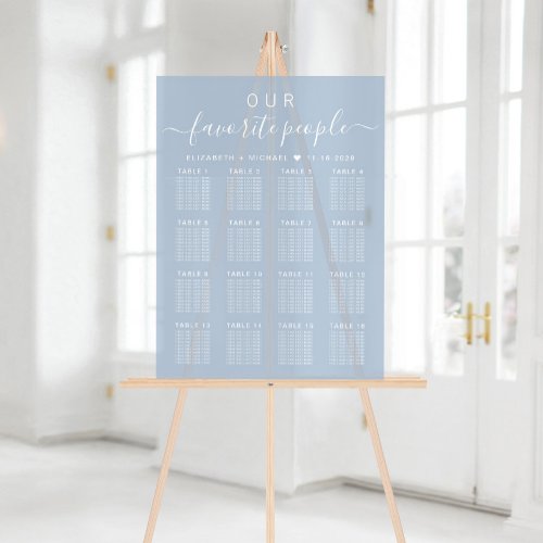 Chic 16 Table Dusty Blue  Wedding Seating Frosted Acrylic Sign