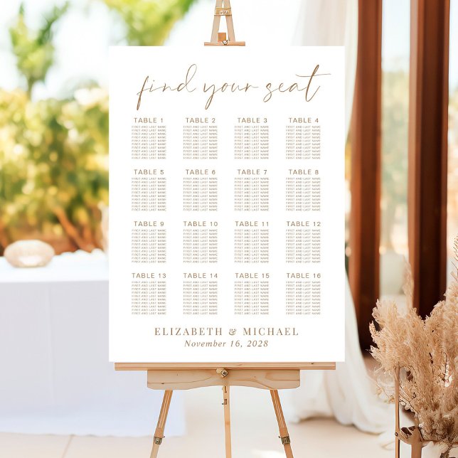 Chic 16 Table Gold Script Wedding Seating Chart Foam Board (Creator Uploaded)