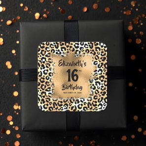 Chic 16th Birthday Leopard Pattern Square Sticker
