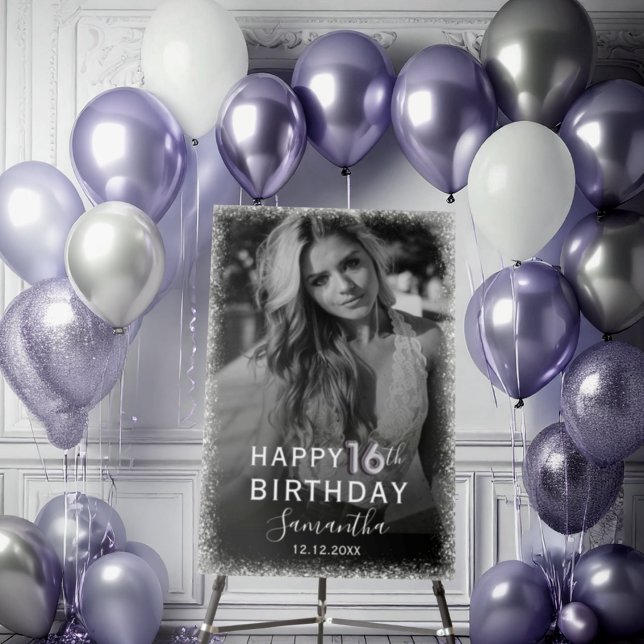 Chic 16th Birthday Silver Glitter & Photo Foam Board (Creator Uploaded)