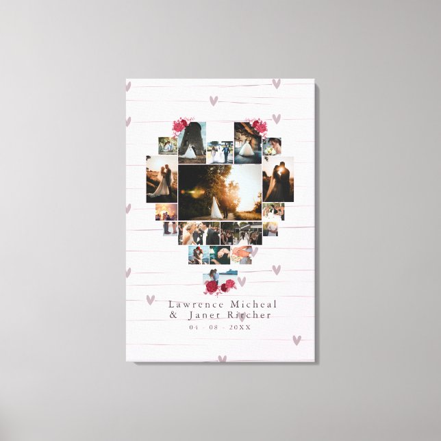 Chic 18 Heart shaped Photo Collage for her / him Canvas Print (Front)