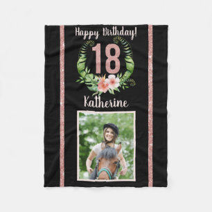Chic 18th Birthday Pink Glitter Name Photo Fleece Blanket