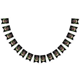 Chic 18th Birthday Rose Gold Glitter Black Floral Bunting Flags