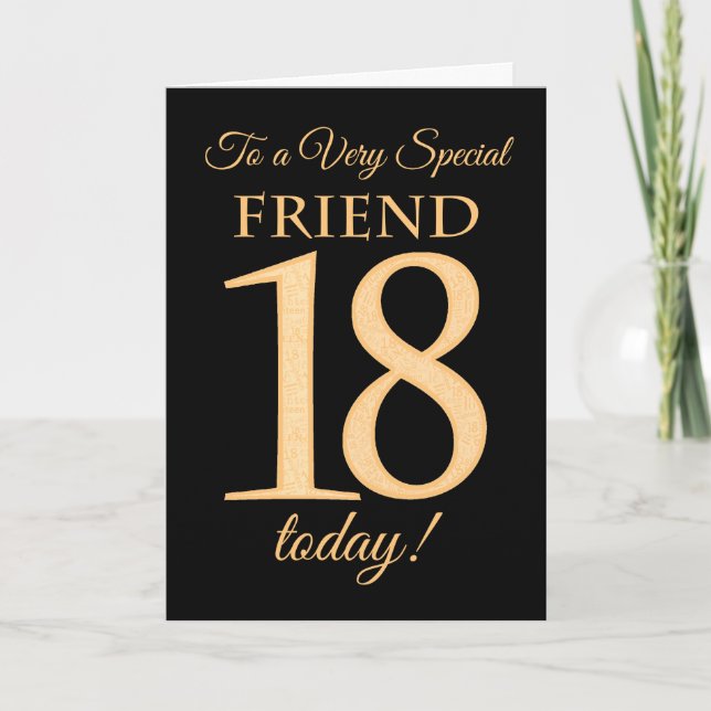 Chic 18th Gold-effect on Black for Friend Birthday Card (Front)