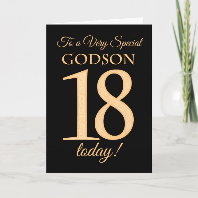 Chic 18th Gold-effect on Black for Godson Birthday Card (Front)