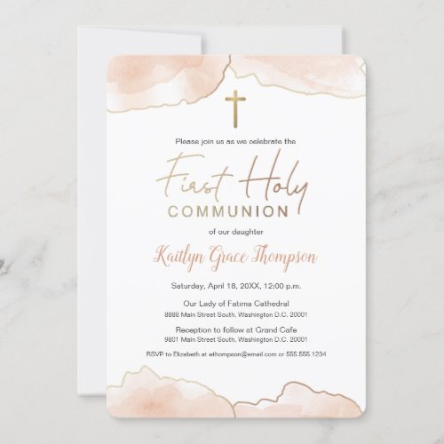 Chic 1st Communion Airy Soft pink watercolor Invitation