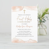 Chic 1st Communion Airy Soft pink watercolor Invitation (Standing Front)
