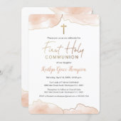 Chic 1st Communion Airy Soft pink watercolor Invitation (Front/Back)
