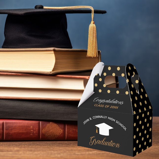 Chic 2024 Graduation Black Gold Polka Dots Party Favor Boxes (Creator Uploaded)