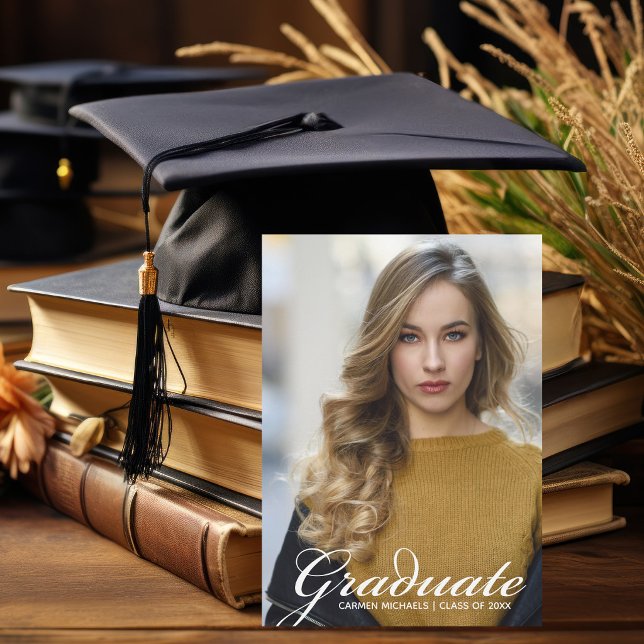 Chic 2026 Graduation Photo White Script Overlay Announcement (Creator Uploaded)