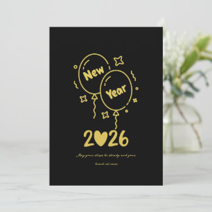 Chic 2026 New Year' Eve Party Gold Glitter Black  Holiday Card