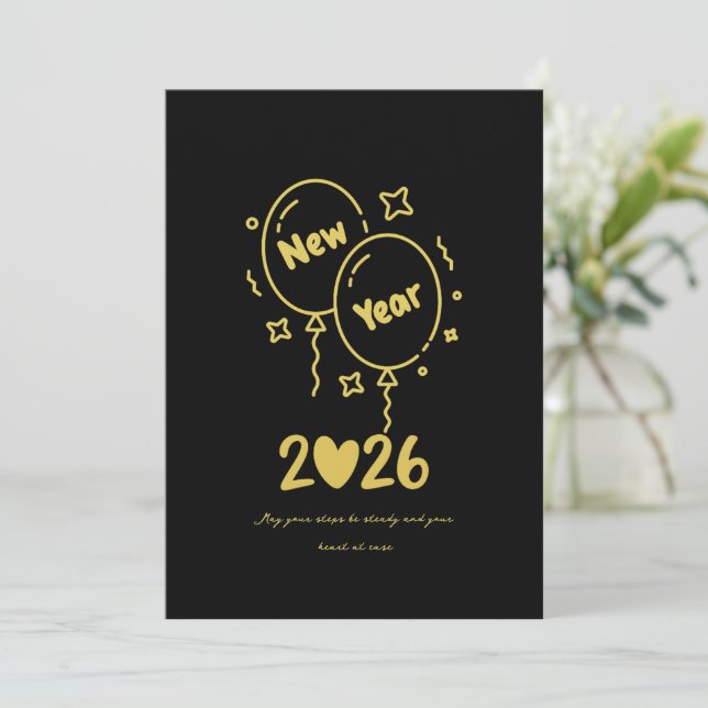 Chic 2026 New Year' Eve Party Gold Glitter Black  Holiday Card (Standing Front)