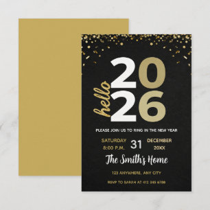 Chic 2026 New Year' Eve Party Gold Glitter Black  Invitation