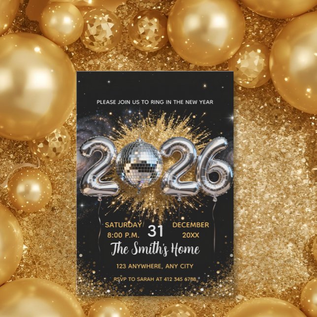 Chic 2026 New Year' Eve Party Gold Glitter Black  Invitation (Creator Uploaded)