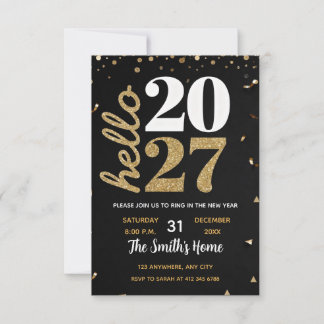 Chic 2027 New Year' Eve Party Gold Glitter Black Invitation