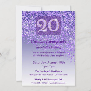 Chic 20th Birthday Purple Glitter Invitation