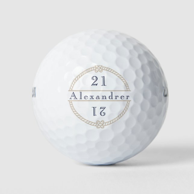 Chic 21st Birthday Gold Tan Nautical Name  Golf Ba Golf Balls (Front)