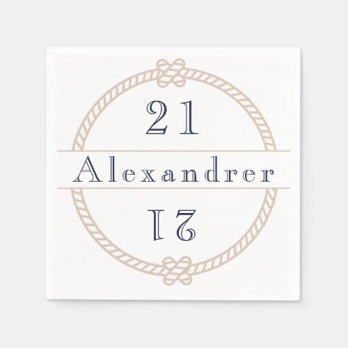 Chic 21st Birthday Gold Tan Nautical Name   Napkins