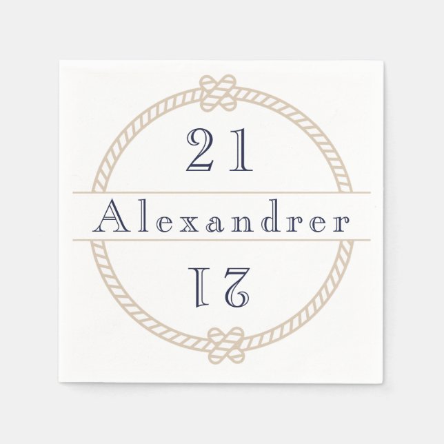 Chic 21st Birthday Gold Tan Nautical Name   Napkins (Front)