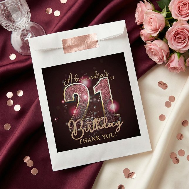 Chic 21st Birthday Party Rose Gold Black Glamour Favor Bag (Creator Uploaded)