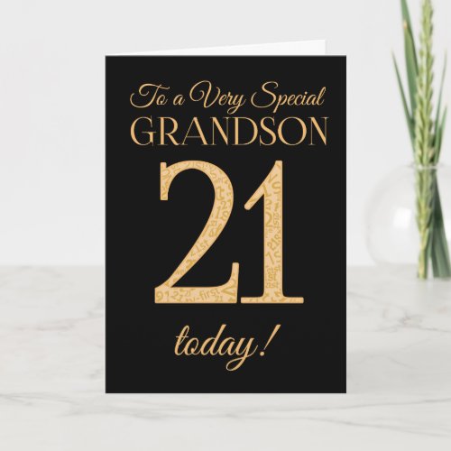 Chic 21st Gold_effect Black Grandson Birthday Card