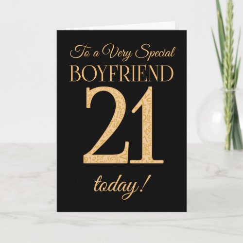 Chic 21st Gold_effect on Black Boyfriend Birthday Card