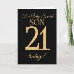 Chic 21st Gold-effect on Black for Son Birthday Card<br><div class="desc">The chic 21st Birthday Card for a 'Very Special Son',  with a number 21 composed of gold-effect numbers and the word 'Son',  in gold-effect,  on a black background. The inside message,  which you can change if you wish,  is 'Happy Birthday'</div>