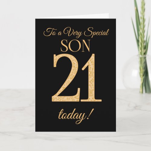 Chic 21st Gold_effect on Black for Son Birthday Card