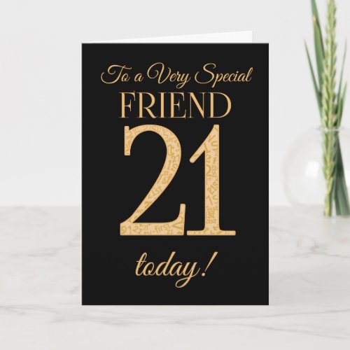 Chic 21st Gold_effect on Black Friend Birthday Card