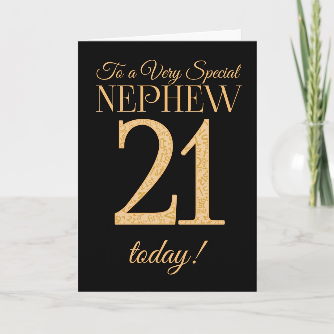 Chic 21St Gold-Effect On Black, Nephew Birthday Card | Zazzle